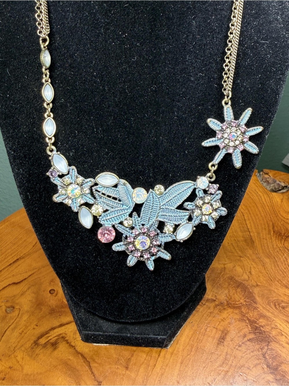 Betsey Johnson Statement Floral Crystal Necklace - Blue and Pink Accents